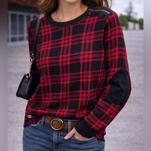 Lauren Ralph Lauren Plaid Sweater Red Black | Elbow Patch Detail | Size